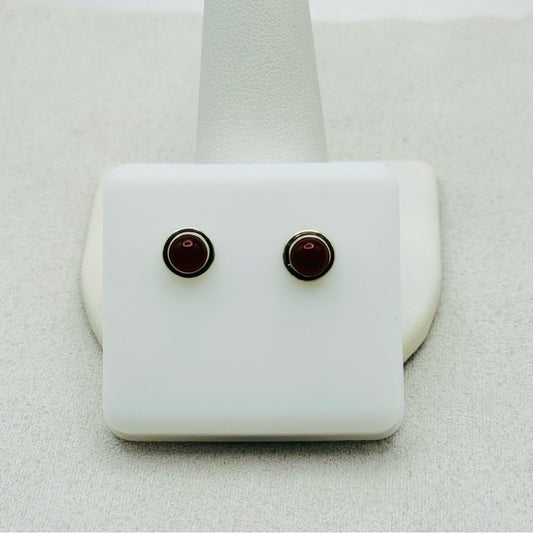 S925 Round Carnelian Stud Earrings