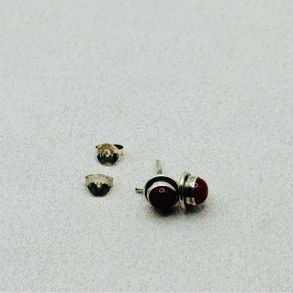 Round Carnelian Stud Earrings