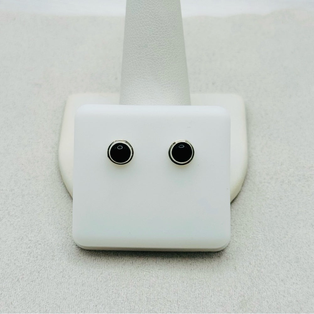 S925 Round Black Onyx Stud Earrings