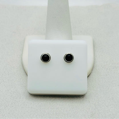 S925 Round Black Onyx Stud Earrings
