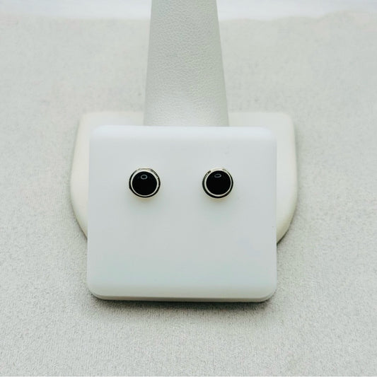 S925 Round Black Onyx Stud Earrings