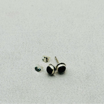 S925 Round Black Onyx Stud Earrings