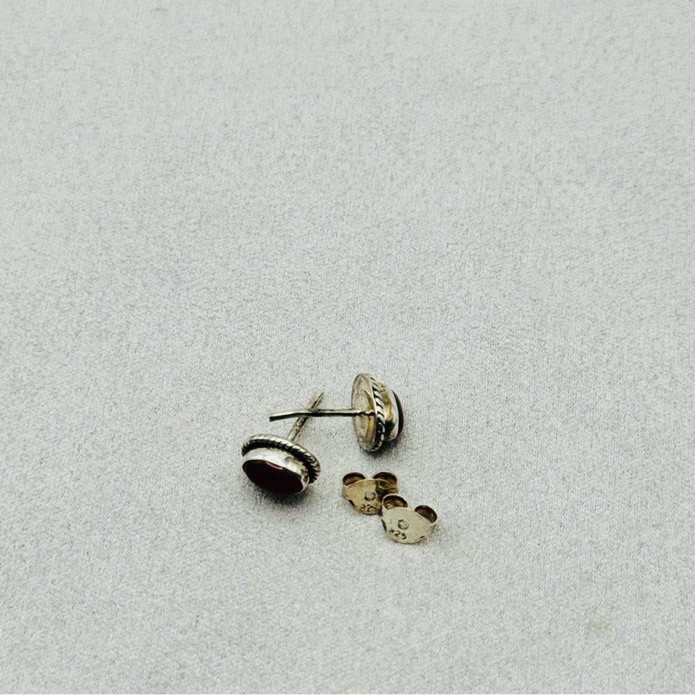 Oval Braided Carnelian Stud Earrings