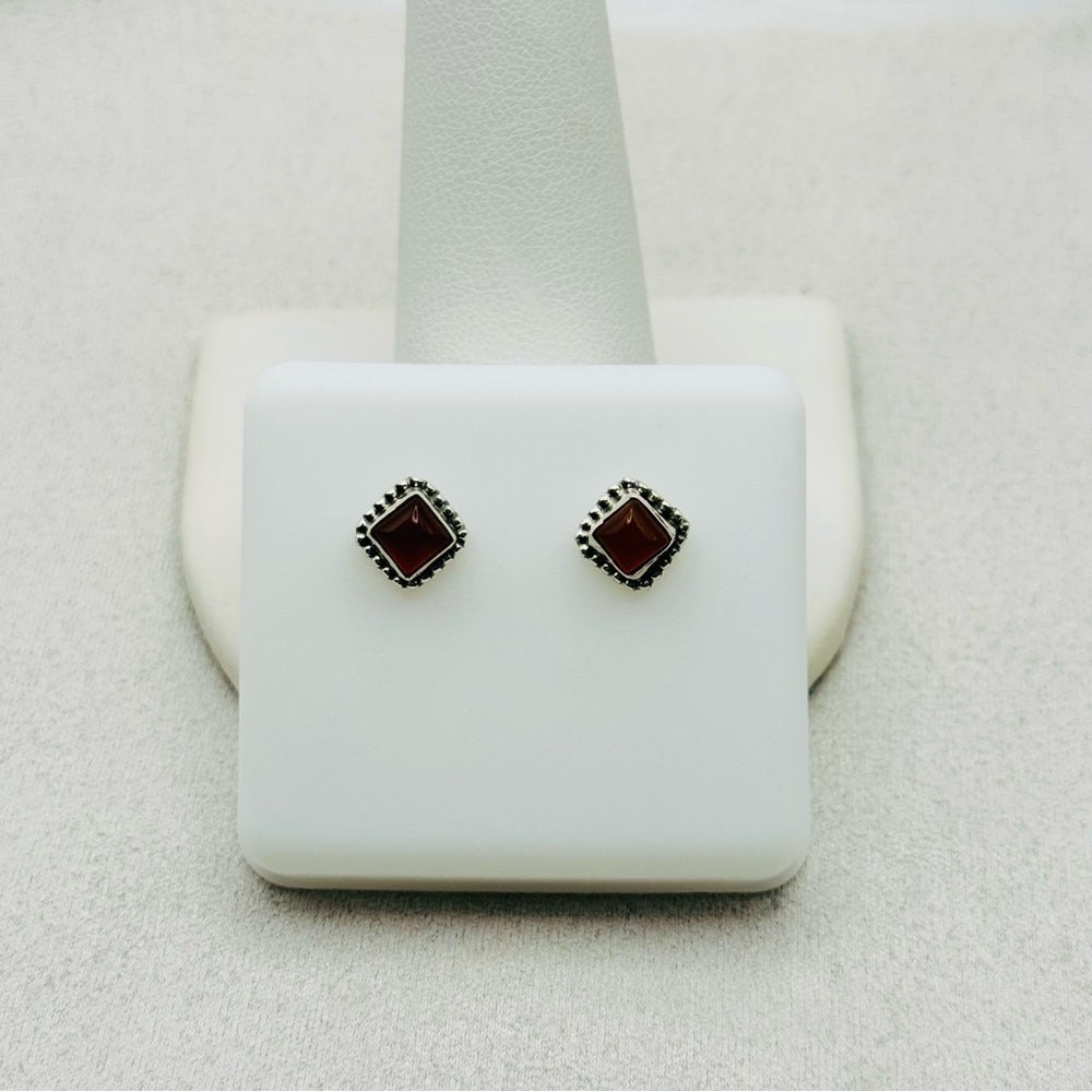 S925 Square Carnelian Stud Earrings
