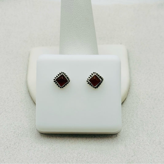 S925 Square Carnelian Stud Earrings
