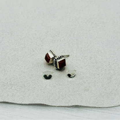 S925 Square Carnelian Stud Earrings