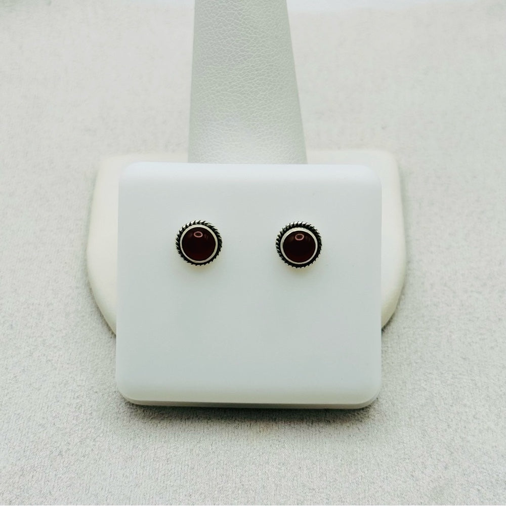 S925 Round Carnelian Stud Earrings