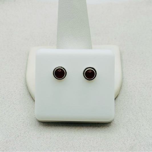 S925 Round Carnelian Stud Earrings