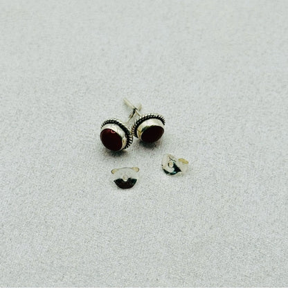 S925 Round Carnelian Stud Earrings