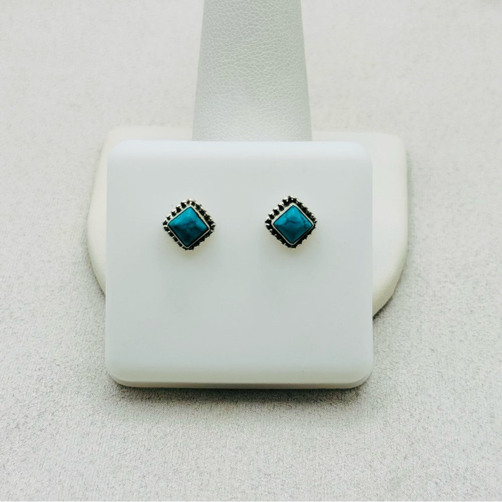 S925 Square Turquoise Stud Earrings