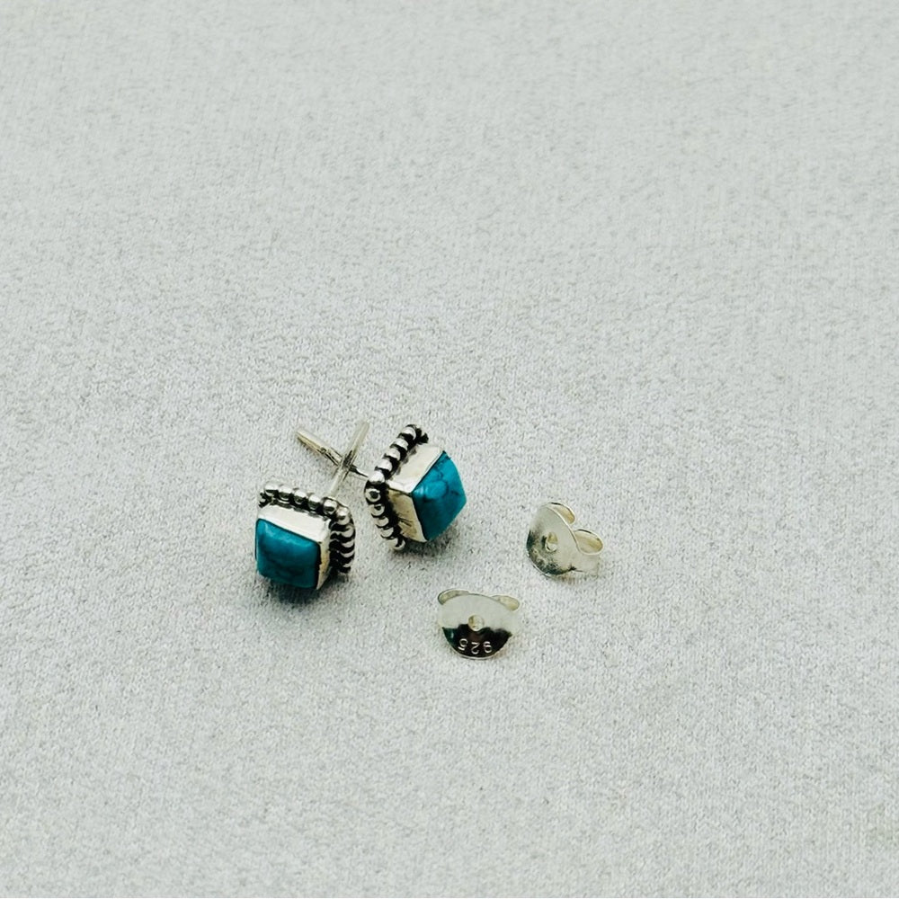 S925 Square Turquoise Stud Earrings