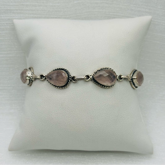 S925 Rose Quartz Tear Drop Bracelet