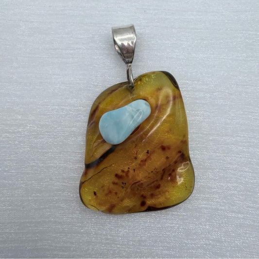 S925 Amber & Larimar Pendant