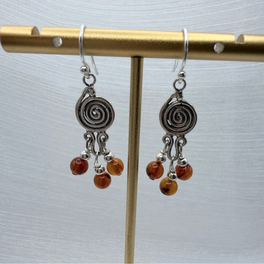 S925 Spiral with Amber Beads Dangle Earrings