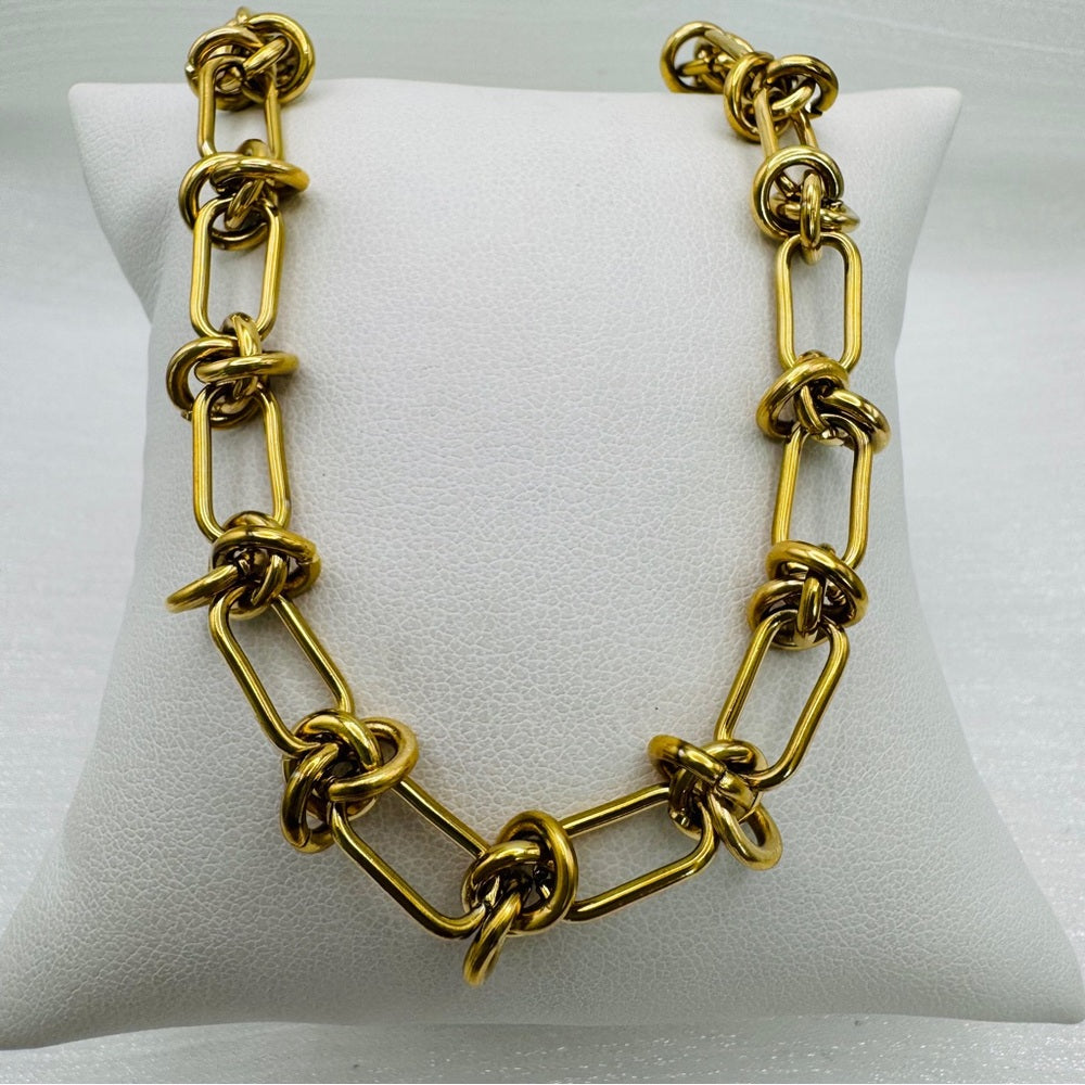 Chunky Gold Stainless Steel Knotted Chain Necklace