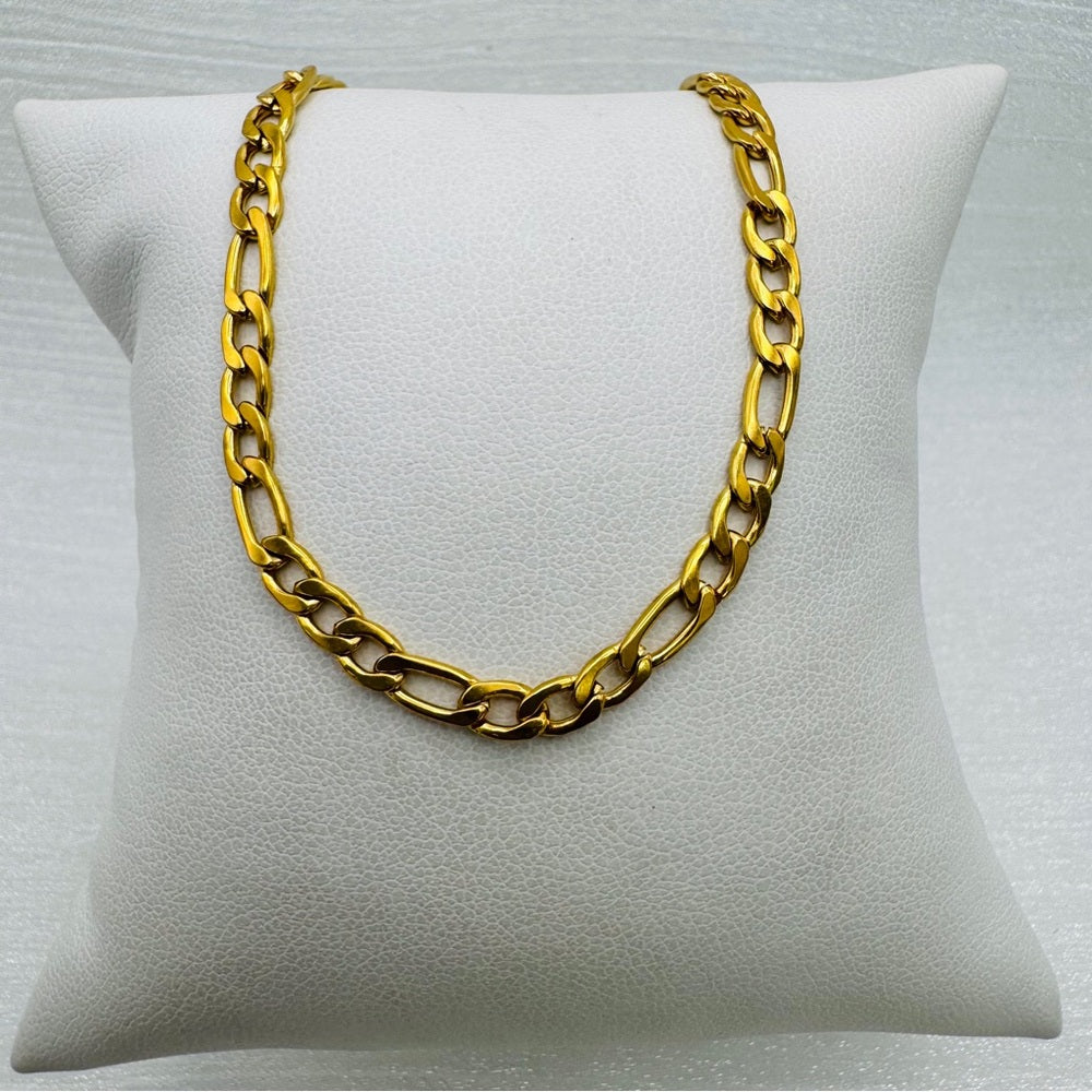 Gold Stainless Steel Chunky Figaro Chain Necklace