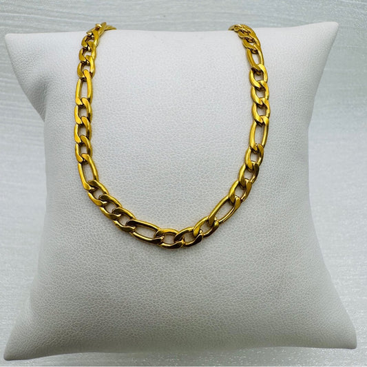 Gold Stainless Steel Chunky Figaro Chain Necklace
