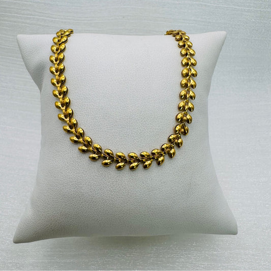 Gold Stainless Steel Puffy Leaf Chain Necklace
