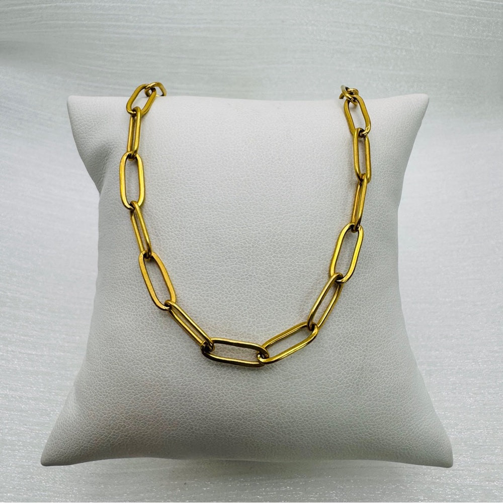 Gold Stainless Steel Paperclip Chain Necklace