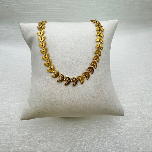 Gold Stainless Steel Flat Leaf Chain Necklace