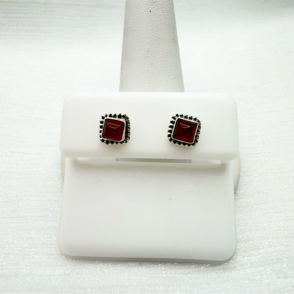 Square Carnelian Stud Earrings