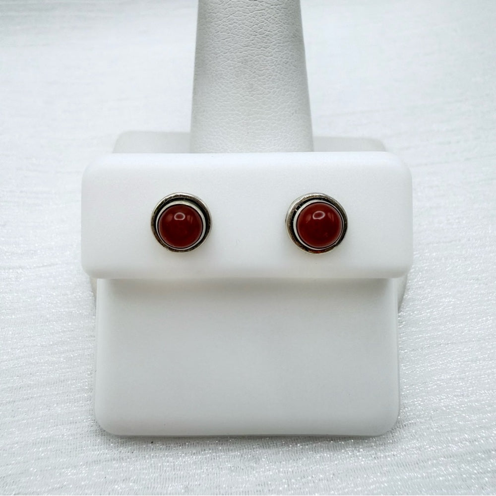 Round Carnelian Stud Earrings