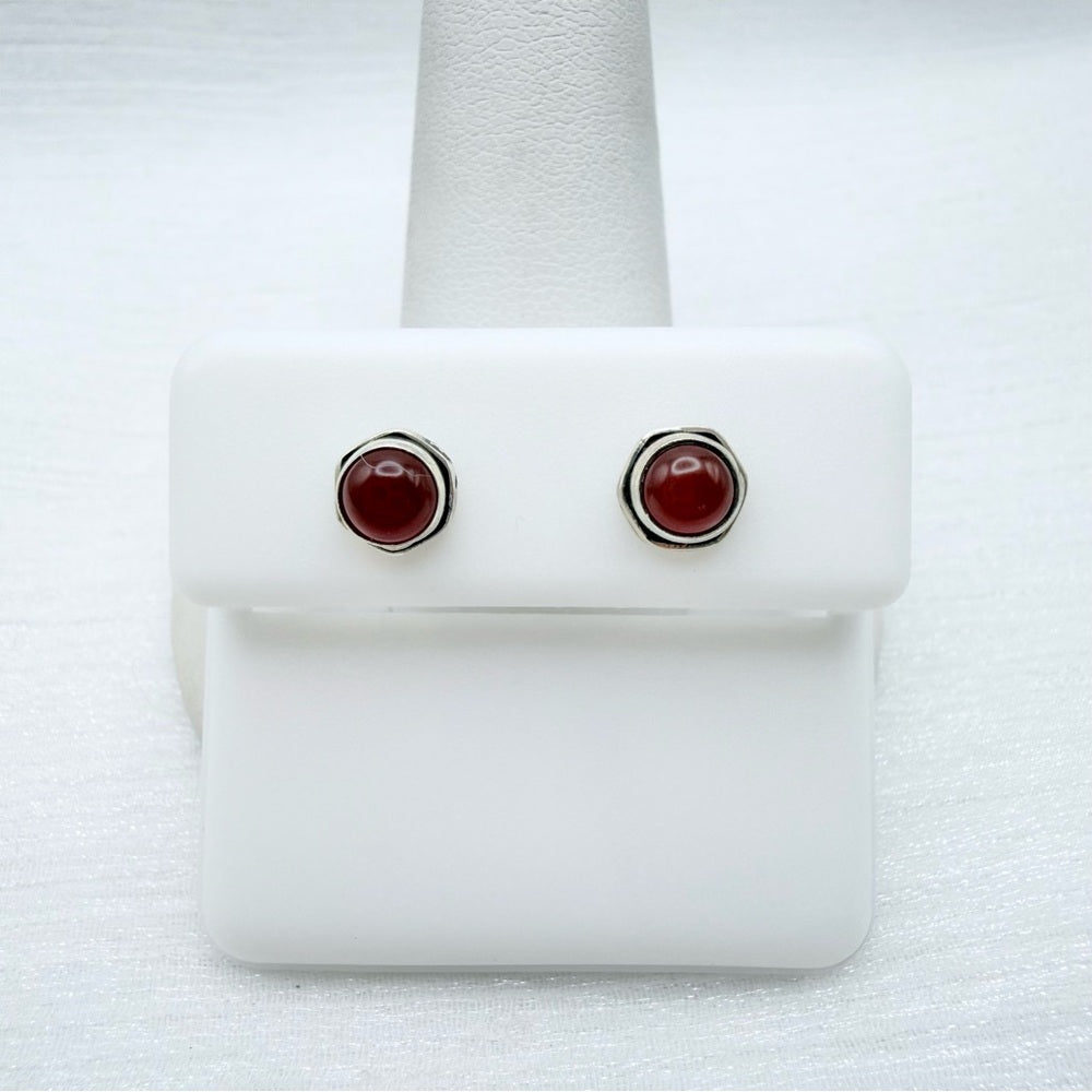 Round Hexagon Carnelian Stud Earrings