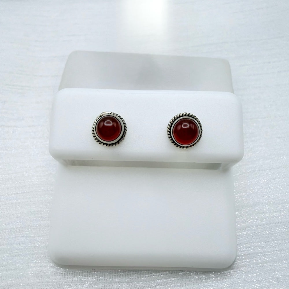 Round Braided Carnelian Stud Earrings