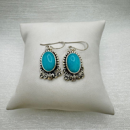 S925 Oval Amazonite Silver Detail Earrings