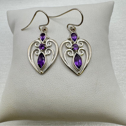 S925 Amethyst Silver Detail Dangle Earrings