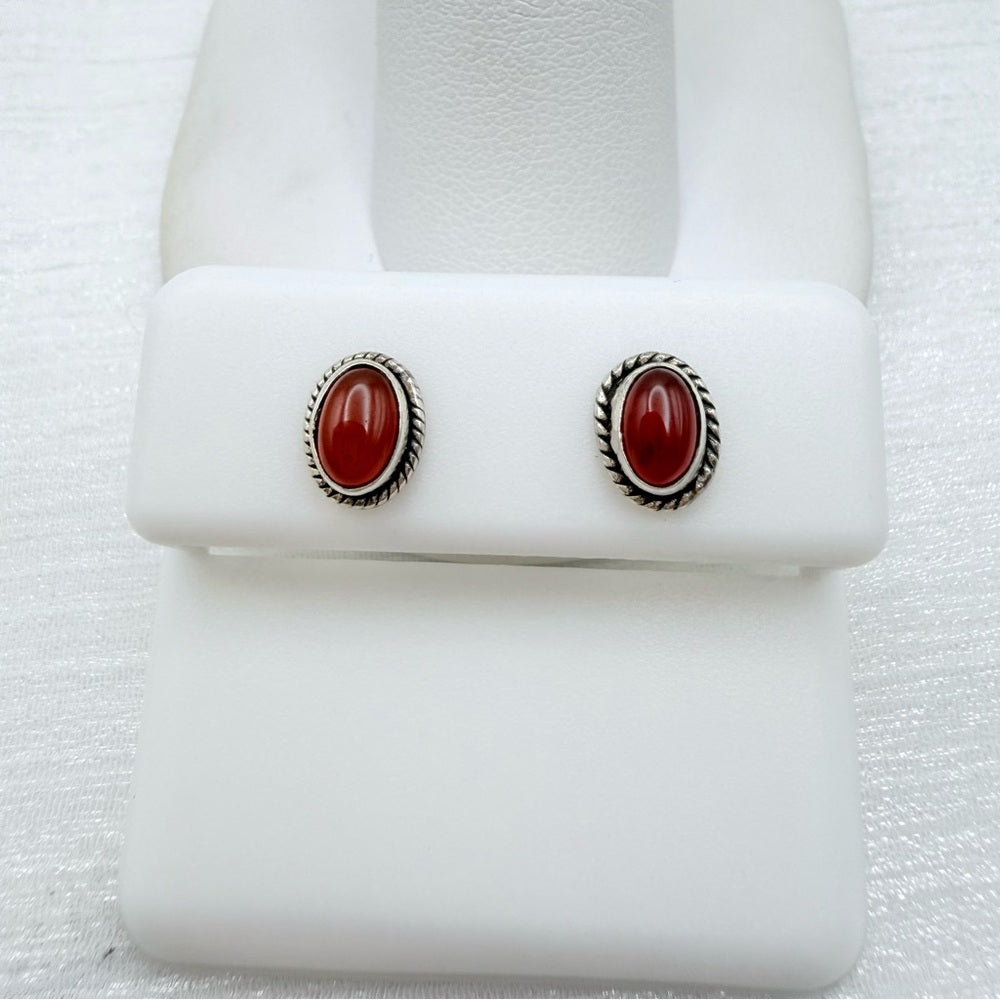 Oval Braided Carnelian Stud Earrings