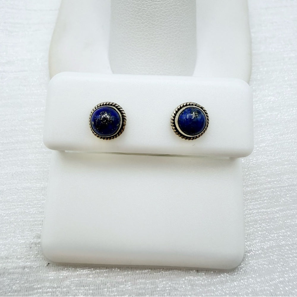 Round Braided Lapis Stud Earrings