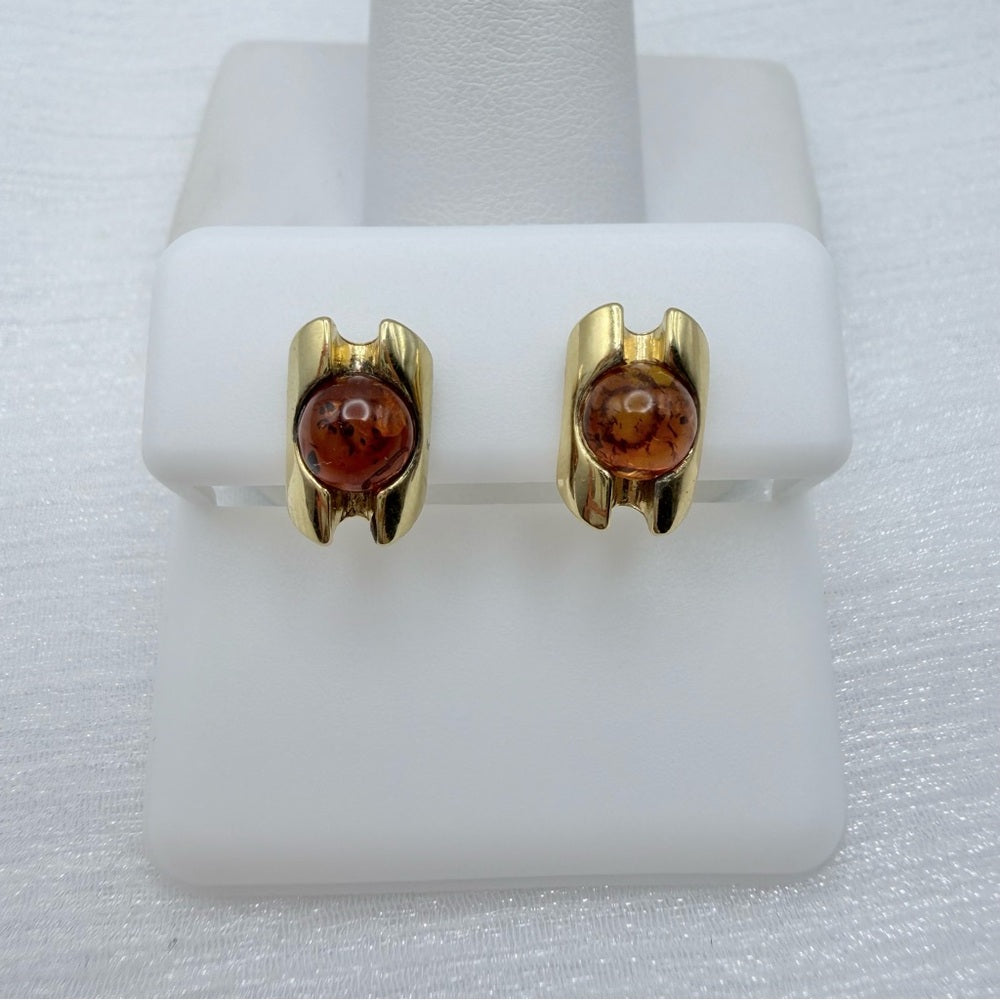 Gold Plated over Sterling Silver Amber Stud Earrings