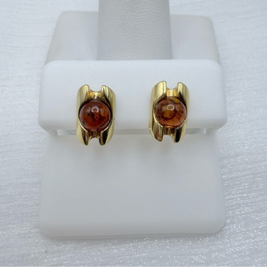 Gold Plated over Sterling Silver Amber Stud Earrings