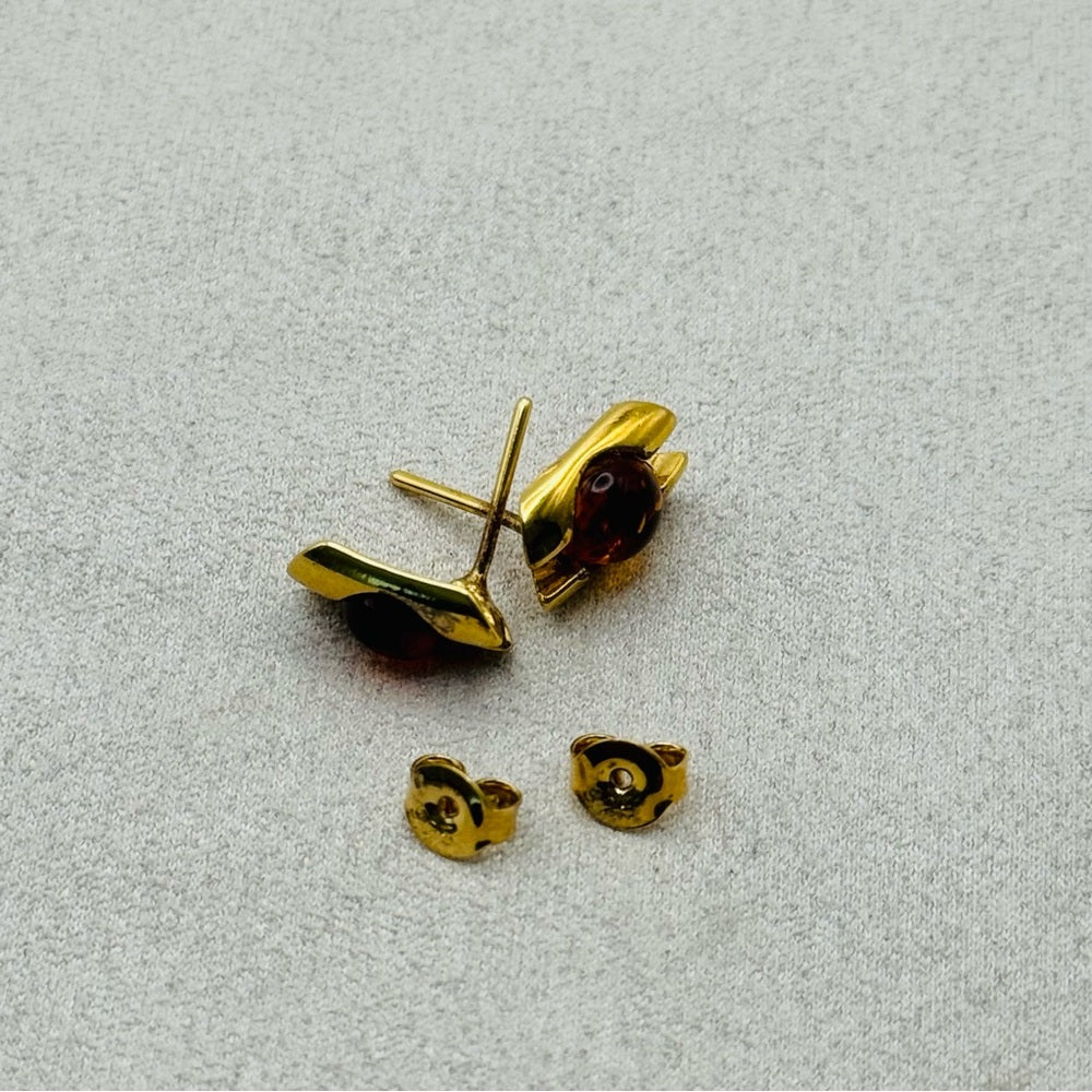 Gold Plated over Sterling Silver Amber Stud Earrings
