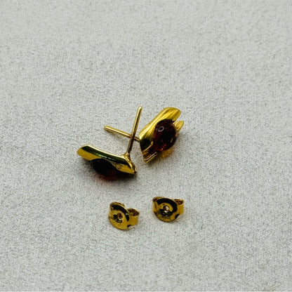 Gold Plated over Sterling Silver Amber Stud Earrings