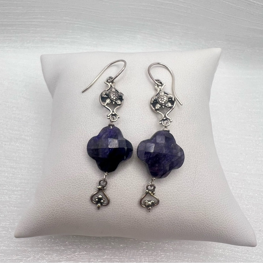 Sapphire Clover S925 Dangle Earrings