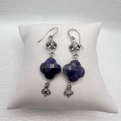 Sapphire Clover S925 Dangle Earrings