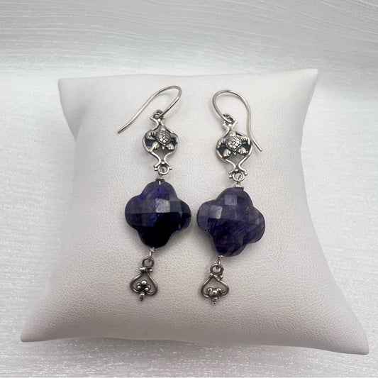 Sapphire Clover S925 Dangle Earrings