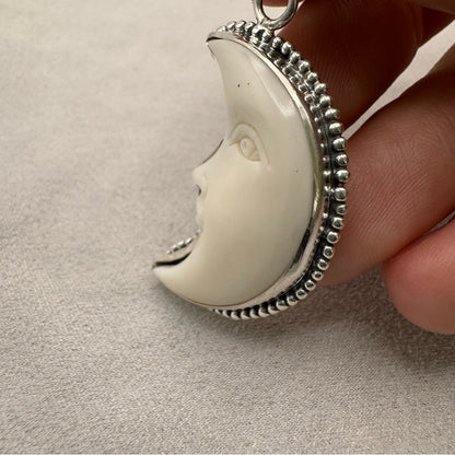 S925 Bone Moon Silver Detail Pendant