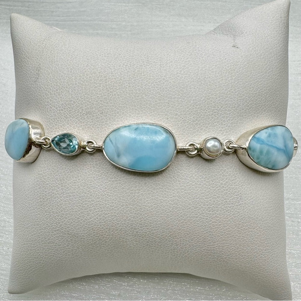 S925 Larimar and Swiss Blue Topaz Chain Bracelet