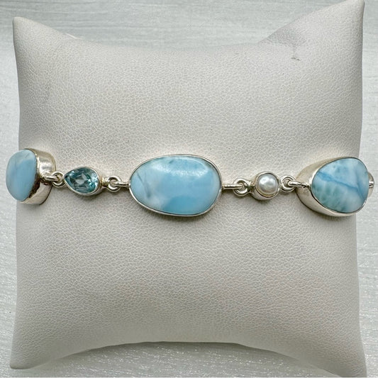 S925 Larimar and Swiss Blue Topaz Chain Bracelet