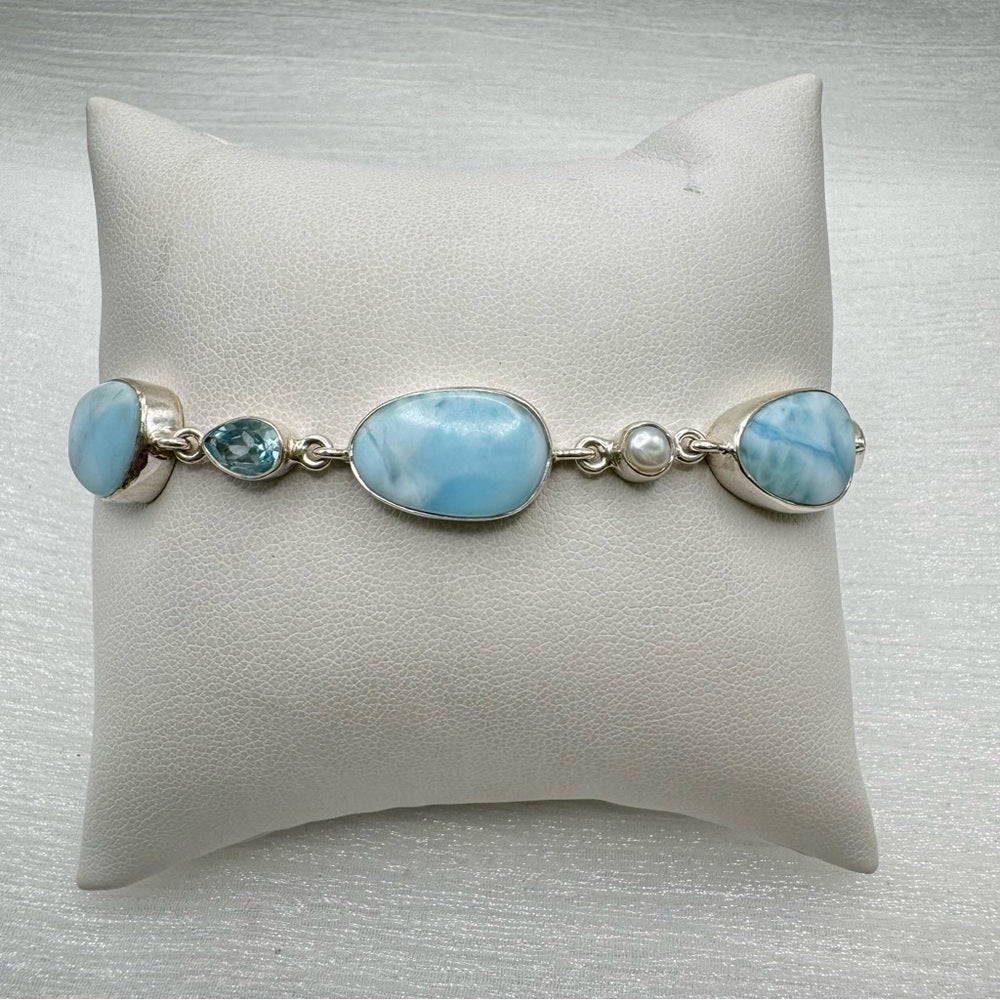 S925 Larimar and Swiss Blue Topaz Chain Bracelet