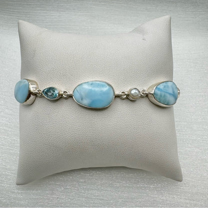 S925 Larimar and Swiss Blue Topaz Chain Bracelet
