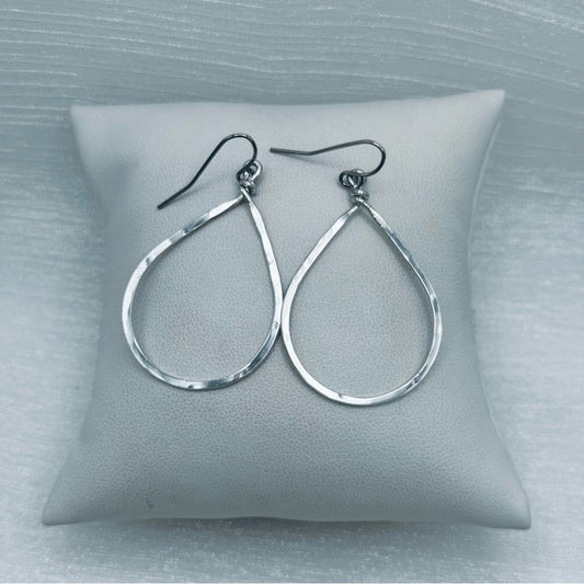 #41 Silver Handmade Hammered Teardrop Dangle Earrings