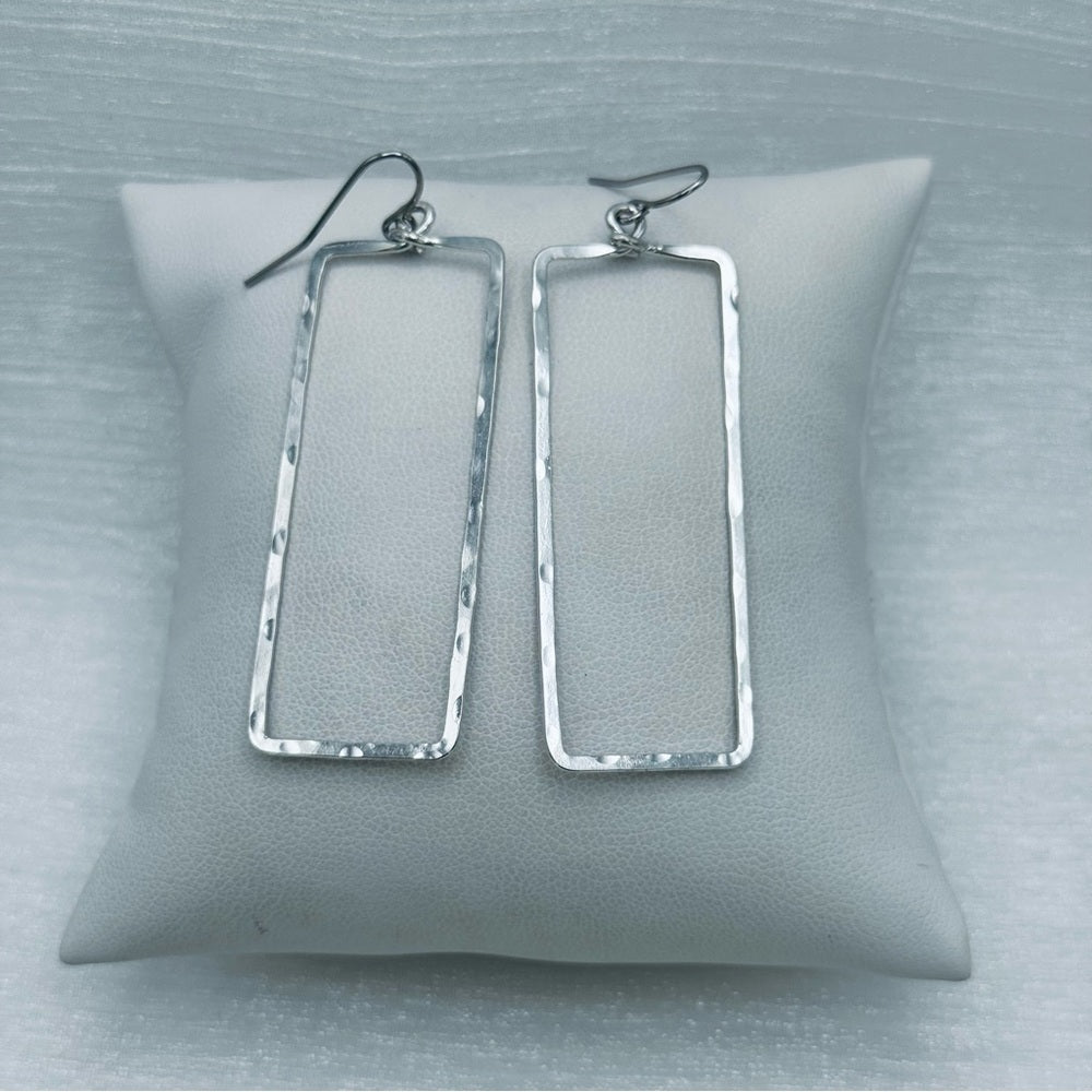 #44 Silver Handmade Hammered Small Rectangle Dangle Earrings