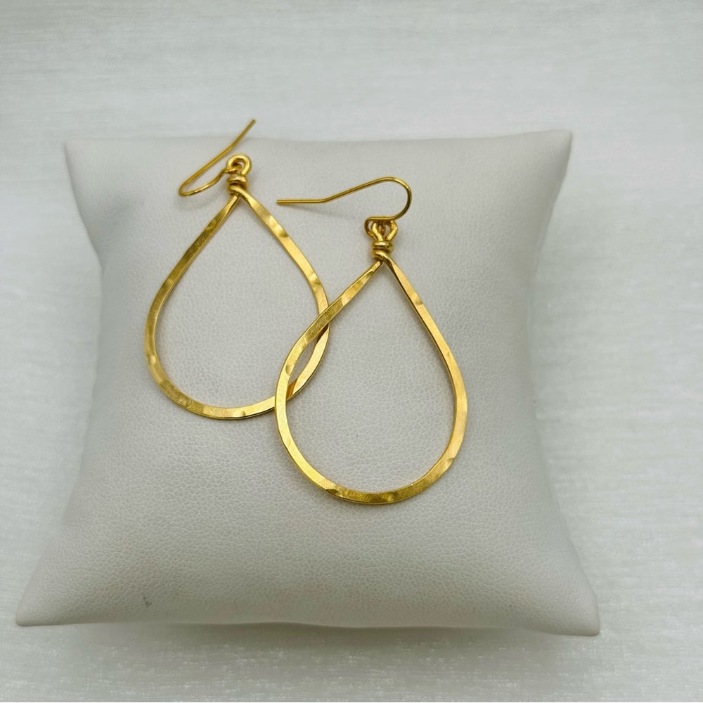 #51 Gold Handmade Hanmered Teardrop Dangle Earrings