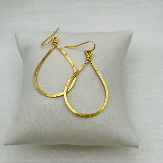 #51 Gold Handmade Hanmered Teardrop Dangle Earrings