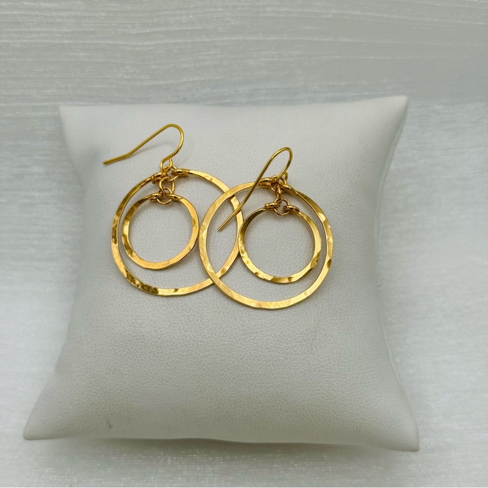 #52 Gold Handmade Hammered Double Circle Dangle Earrings