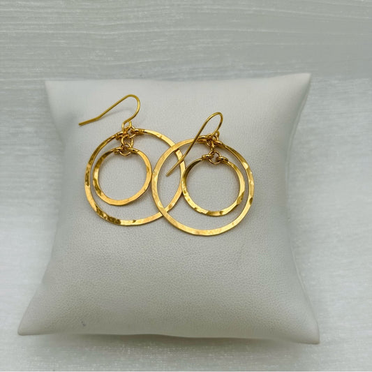 #52 Gold Handmade Hammered Double Circle Dangle Earrings